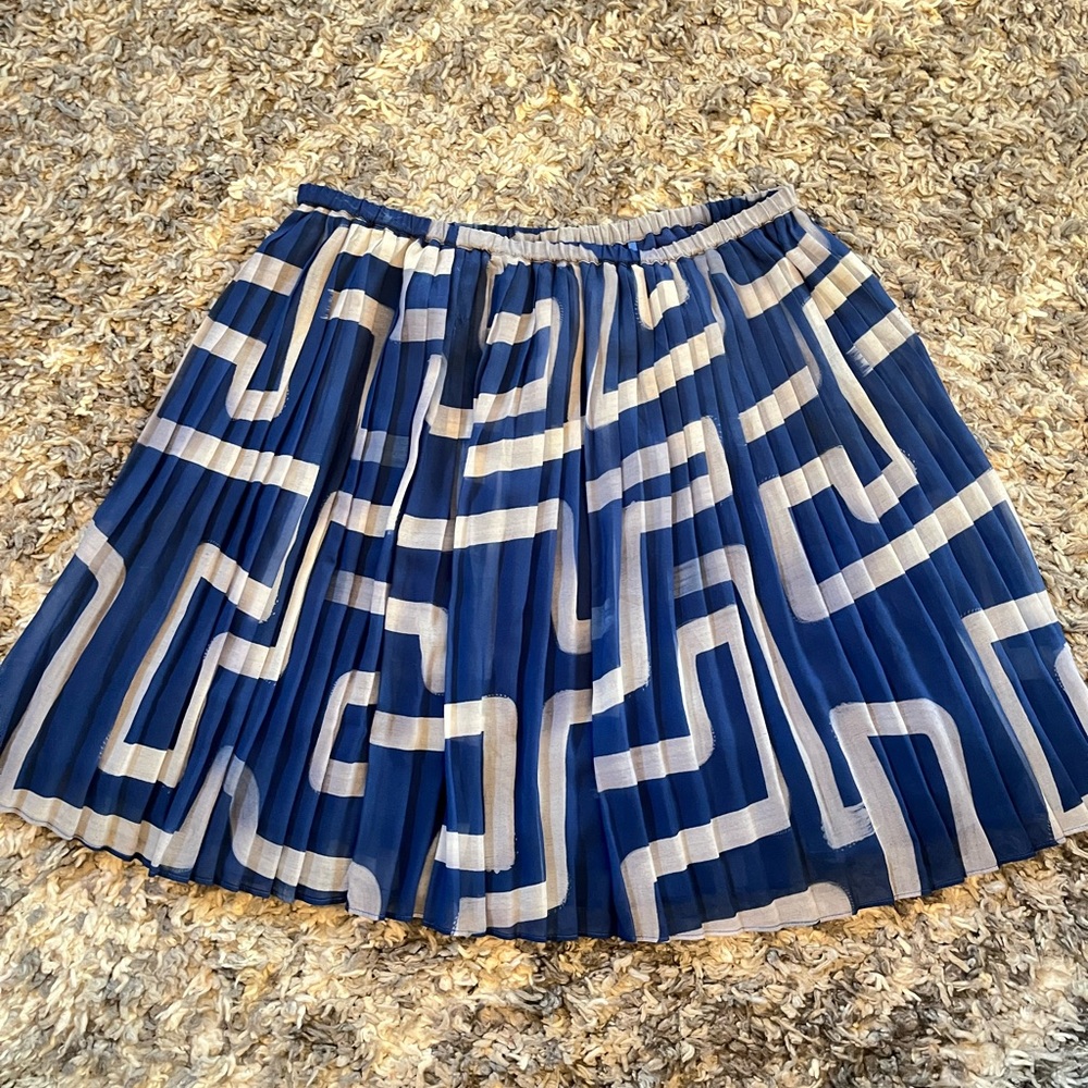 Bella Dahl Pleated Blue and White Mini Skirt Size S